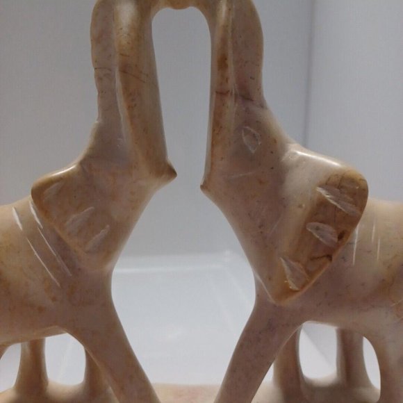 VINTAGE Elephant Figurine Hand Carved Soapstone Statue Touching Raised Up Trunks - Picture 5 of 8